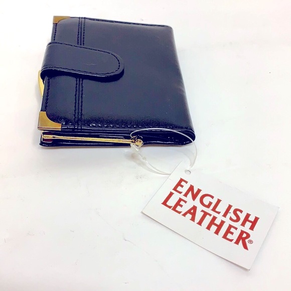 English Leather | Black Leather Gold Snap Wallet | Change Purse | Card Carrier - Picture 6 of 9